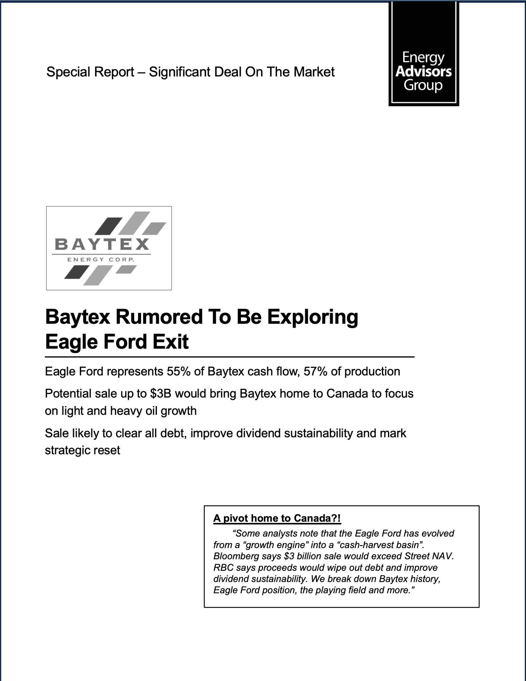 DEAL ALERT (BAYTEX MAY SELL E/F)